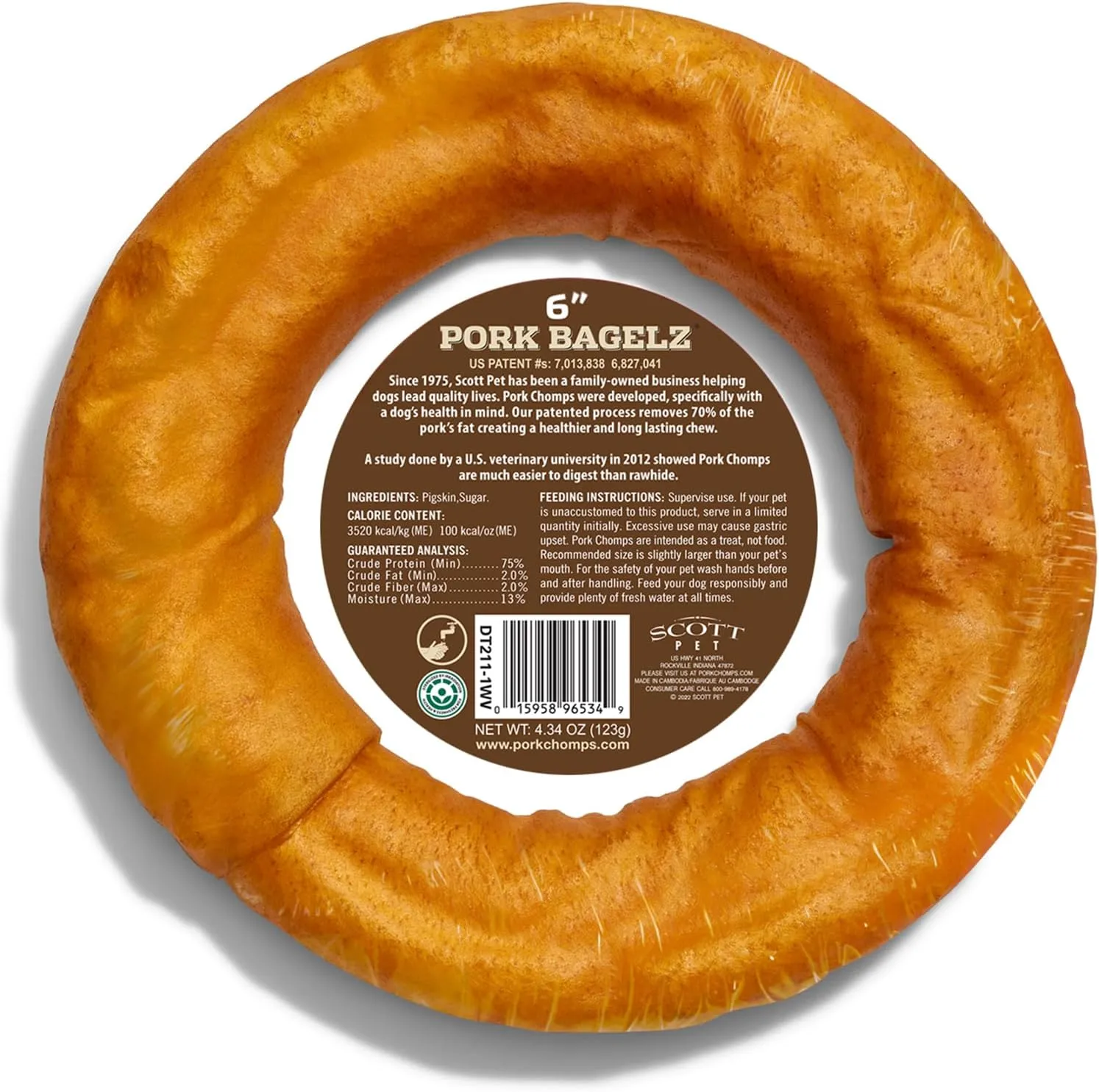 Pork Chomps Roasted Pork Skin Dog Chew, 6-inch Bagel, 1 Count