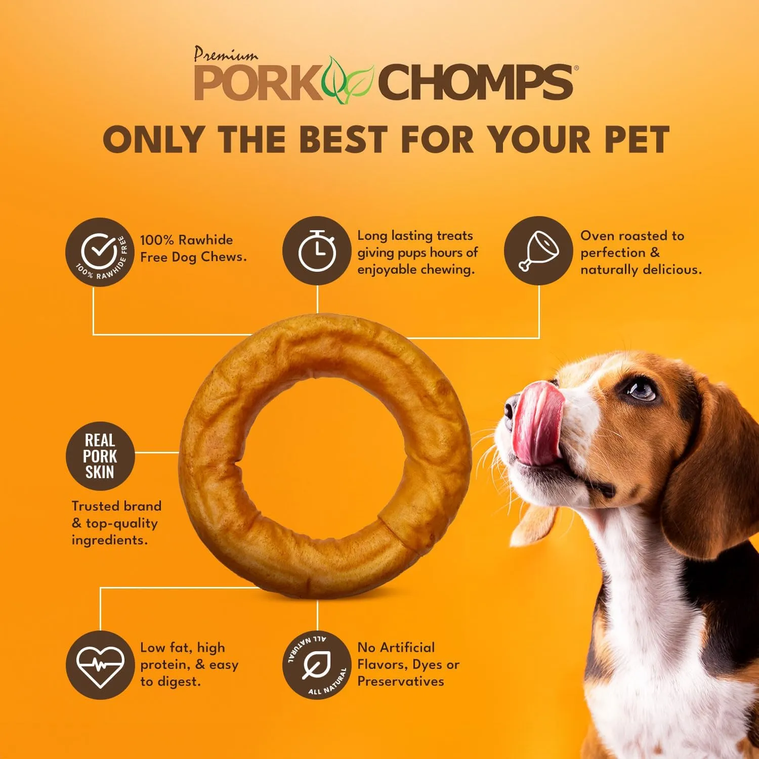 Pork Chomps Roasted Pork Skin Dog Chew, 6-inch Bagel, 1 Count