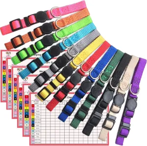 Puppy Collars for Litter,Puppy Collars for Small Puppies Soft Nylon Safety Whelping Litter Collar for Newborn Pets with Record Keeping Charts 12pcs(S)