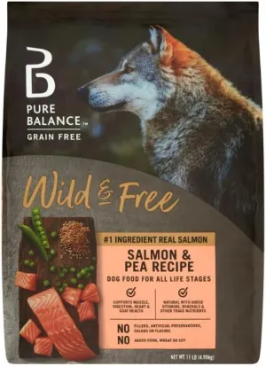 Pure Balance Wild & Free Salmon & Pea Recipe Dry Dog Food, Grain-Free,11 lbs- Natural Nutrition for All Dog Life Stages, No Fillers or Artificial Preservatives, Supports Healthy Coat & More (11 lbs)