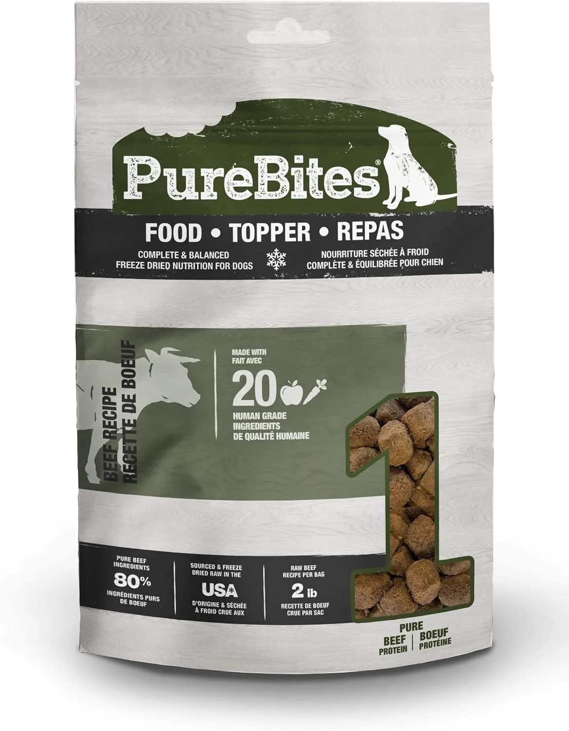 PureBites Beef Freeze Dried Dog Food  Topper, 20 Ingredients, Made in USA, 10oz