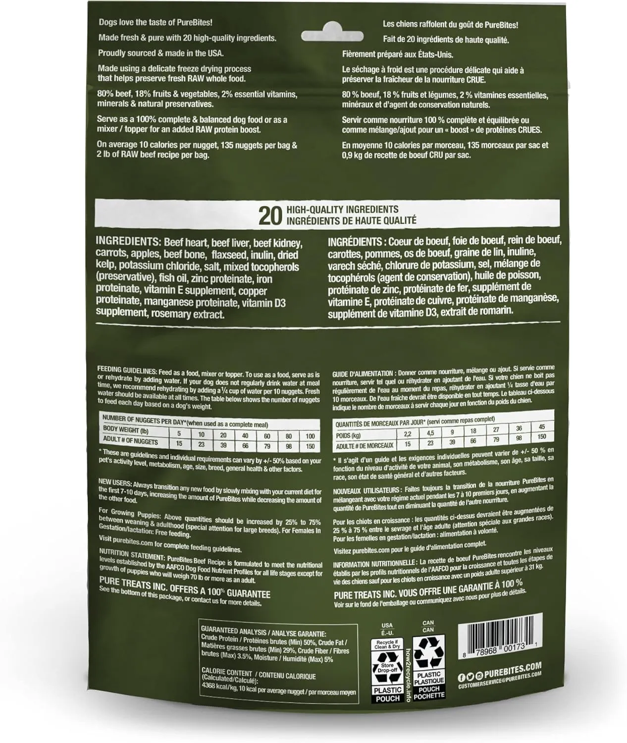 PureBites Beef Freeze Dried Dog Food  Topper, 20 Ingredients, Made in USA, 10oz