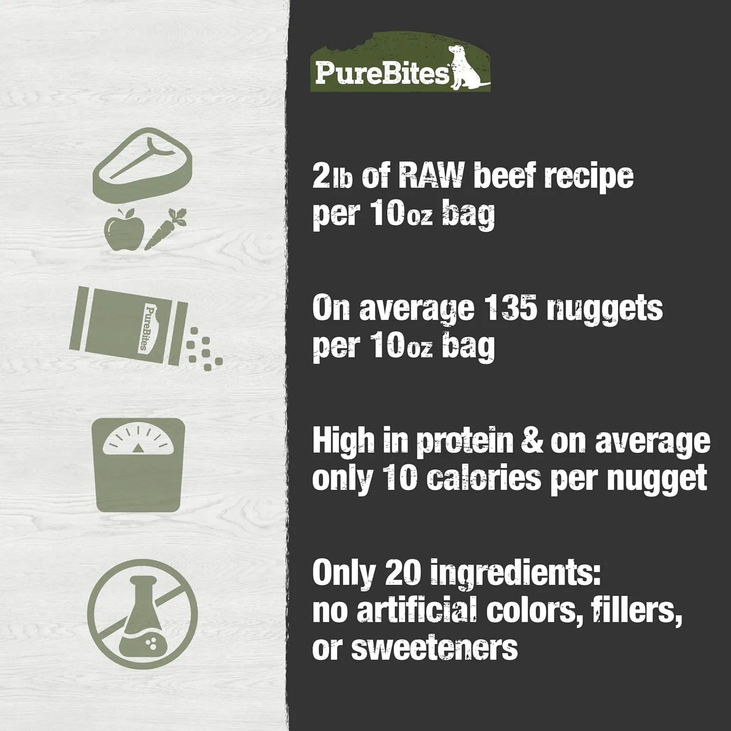 PureBites Beef Freeze Dried Dog Food  Topper, 20 Ingredients, Made in USA, 10oz