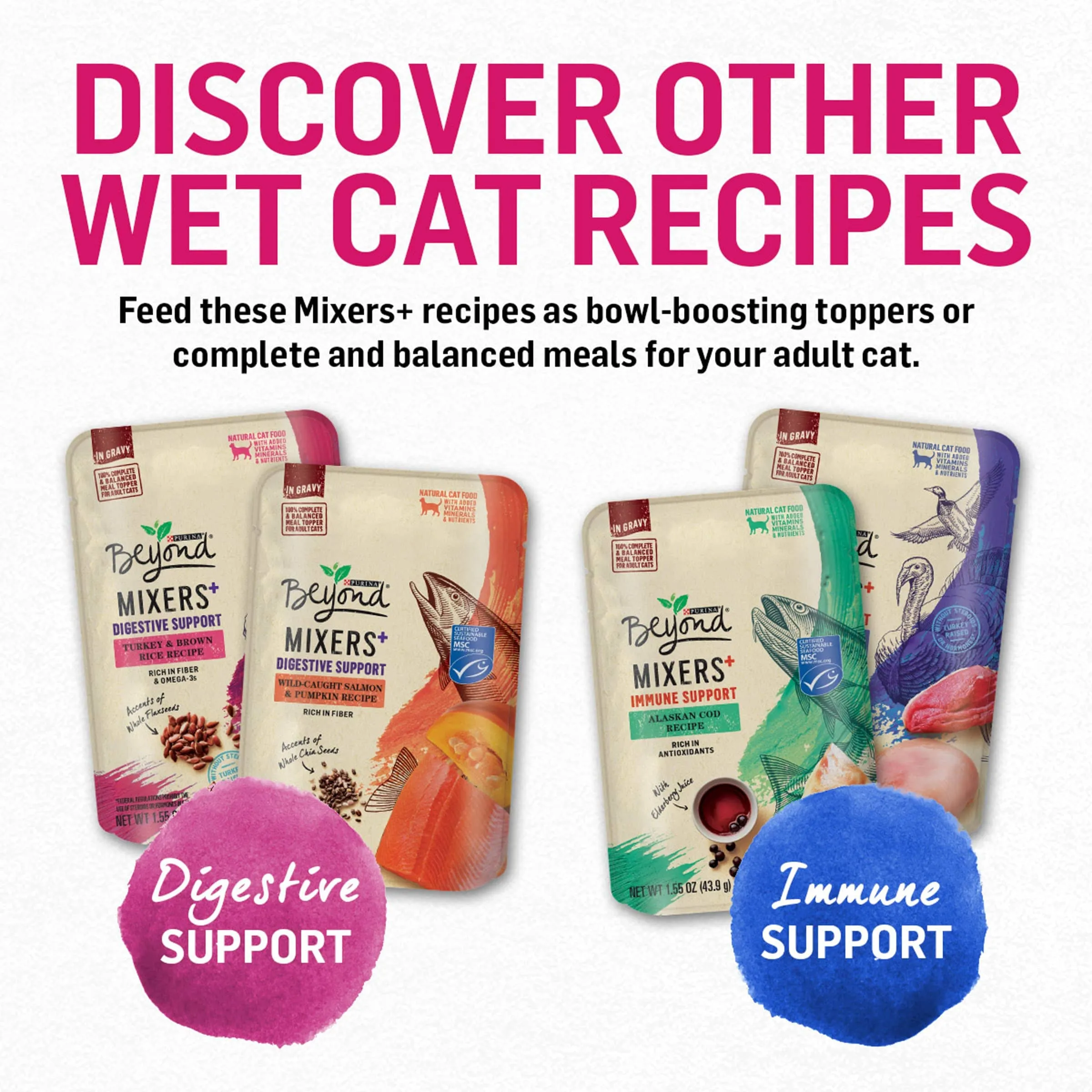Purina Beyond Mixers  Digestive Support Wild-Salmon and Pumpkin Wet Cat Food and Topper Pouch - 1.55 Oz - Case of 16