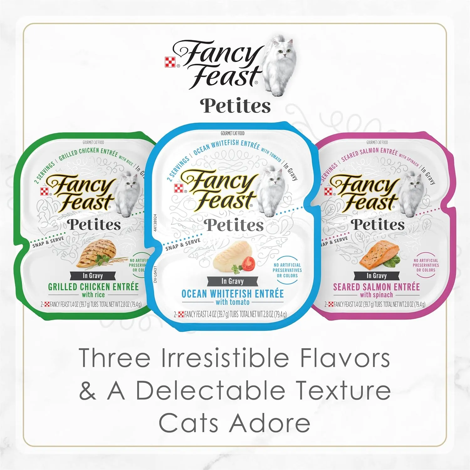 Purina Fancy Feast Gourmet Wet Cat Food Variety Pack, Petites Gravy Collection, break-apart tubs, 48 servings - (Pack of 24) 2.8 oz. Tubs