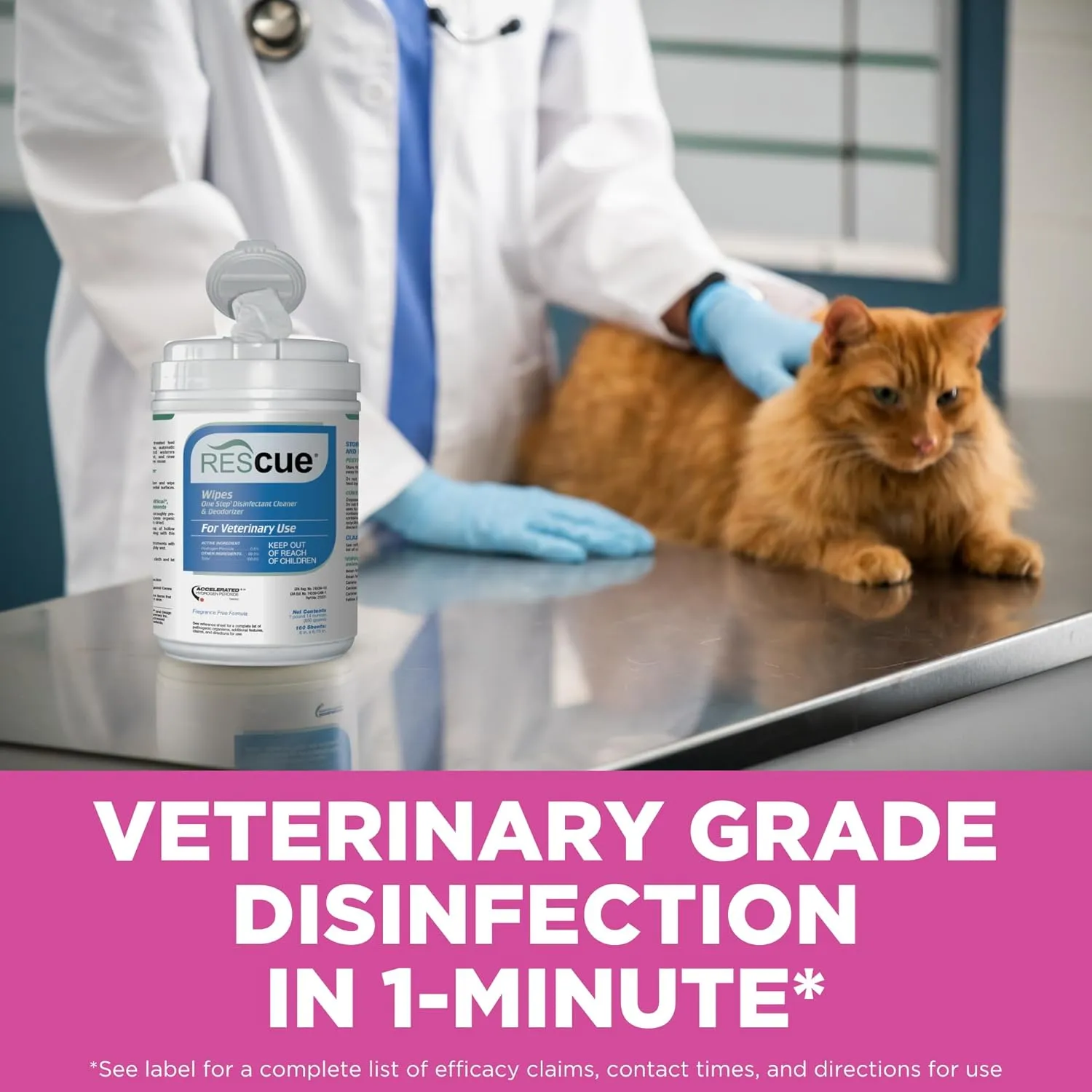 REScue One-Step Disinfectant Cleaner & Deodorizer Wipes for Vet Use  Cleaner for Kennels, Litter Boxes, Vet Offices, Pet Grooming Surfaces, Pet Items  Wipes Canister, 160-Count (Pack of 1)