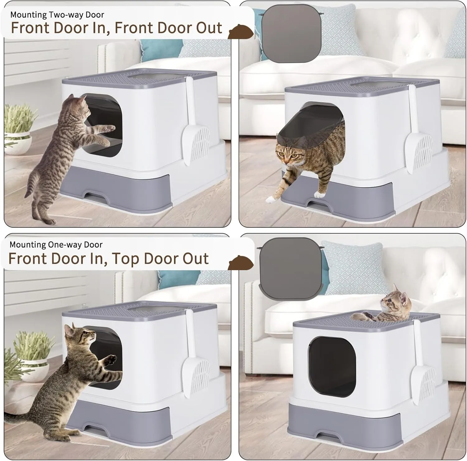 RIZZARI Millions Sold Wordwide Cat Litter Box, Large Top Entry Anti-Splashing Litter Box with Lid, Enclosed Plastic Cat Litter Box with Handy Litter Scoop, Drawer Type Cat Toilet (Pearl White)