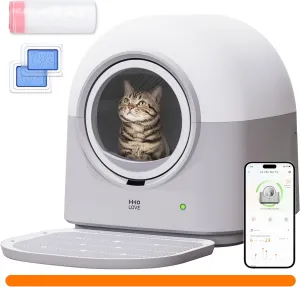 Self Cleaning Cat Litter Box TY Pro, 60L Extra Large Open Automatic Litter Box App Control, Anti-Pinch for Multi Cats 3-20lbs, Advanced Odor Control with Mat&Liner(Grey)