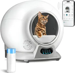 Self Cleaning Litter Box with Auto Safety Sensors for Multiple Cats - Automatic Cat Litter Box Self-Cleaning - Covered Ultra Odor Removal - Smart APP Control - Compatible On All WiFi - Electric Robot