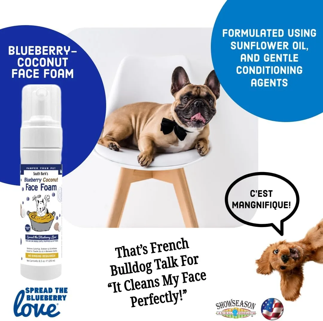 Showseason Blueberry-Coconut Pet Face Foam Cleanser for Dogs and Cats 8.5 oz. | No Rinsing Required | Easy Cleaning | Biodegradable and Non-Toxic | Made in The USA