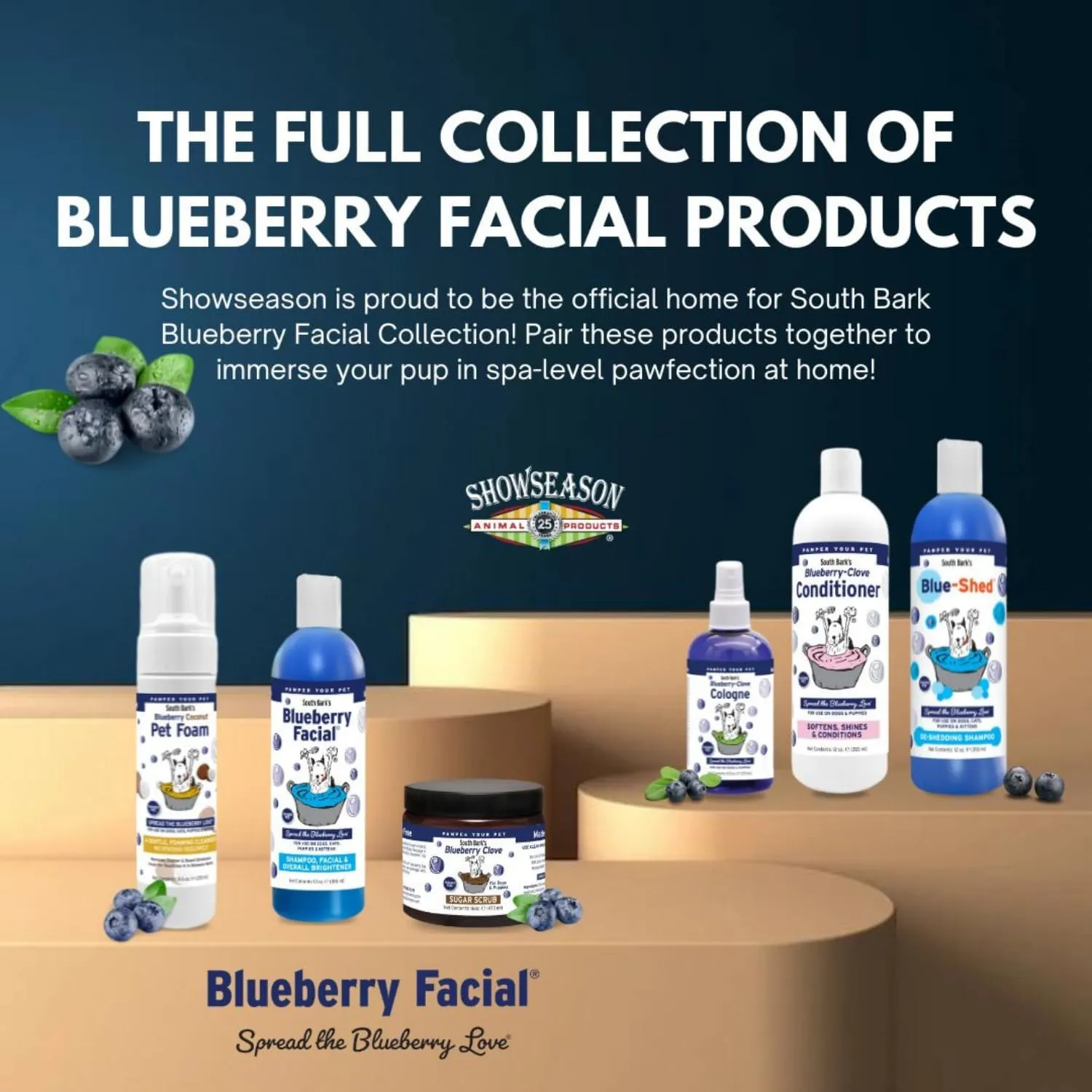 Showseason Blueberry-Coconut Pet Face Foam Cleanser for Dogs and Cats 8.5 oz. | No Rinsing Required | Easy Cleaning | Biodegradable and Non-Toxic | Made in The USA