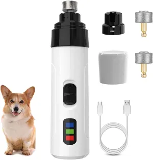 Silent Dog Nail Grinder, USB Rechargeable Pet Nail Trimmer, Paws Grooming & Smoothing Tool for All pet Sizes and Nail thicknesses with 2 Grinder Wheels