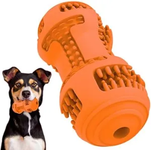 SIMENA Chew Toys for Dog Teeth Cleaning, Teething Toy for Medium Breeds, Dog Toothbrush Toy, Use with Peanut Butter or Toothpaste, Chew Sticks for Dogs (Bone, Orange)