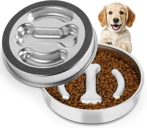 Slow Feeder Dog Bowls Stainless Steel,Anti-Slip Slow Eating Dog Bowl,Double-Sided Bones Design dig Dish, 3Cups Capacity for Small and Medium Dogs Slow Down Eating