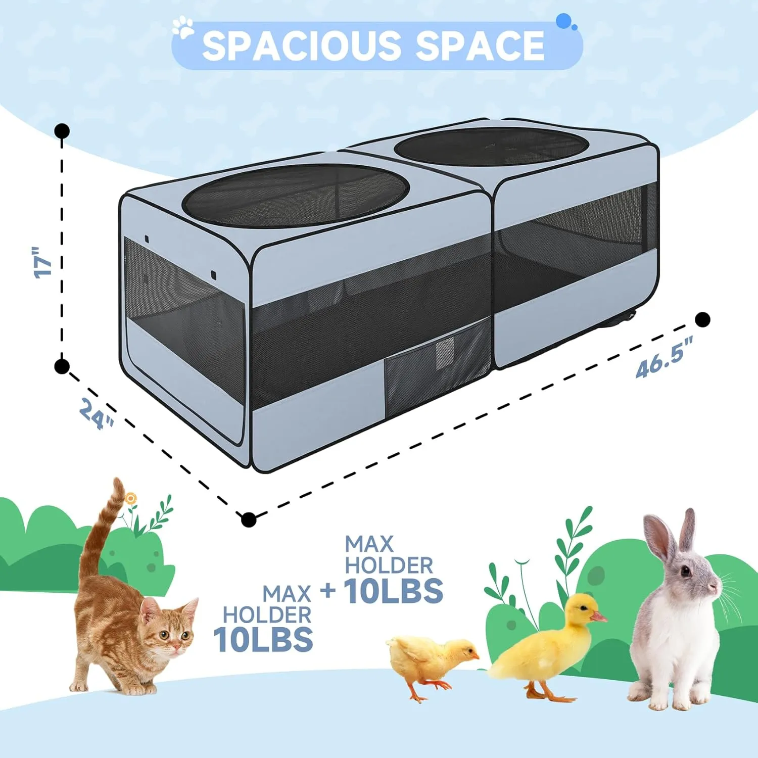 Small Animals Playpen Pop up Small Pet Cage Enclosure Hutch Tent Chick Run Brooder Box Coop Foldable Kennel for Kitten Ferret Puppy Guinea Pig Rabbit Hamster Chinchillas(No Divider, Unified Space)