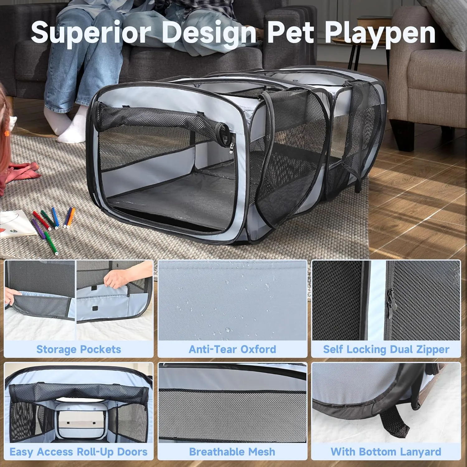 Small Animals Playpen Pop up Small Pet Cage Enclosure Hutch Tent Chick Run Brooder Box Coop Foldable Kennel for Kitten Ferret Puppy Guinea Pig Rabbit Hamster Chinchillas(No Divider, Unified Space)