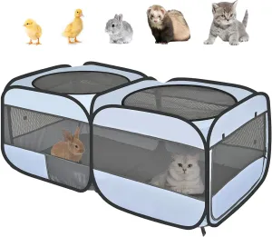Small Animals Playpen Pop up Small Pet Cage Enclosure Hutch Tent Chick Run Brooder Box Coop Foldable Kennel for Kitten Ferret Puppy Guinea Pig Rabbit Hamster Chinchillas(No Divider, Unified Space)
