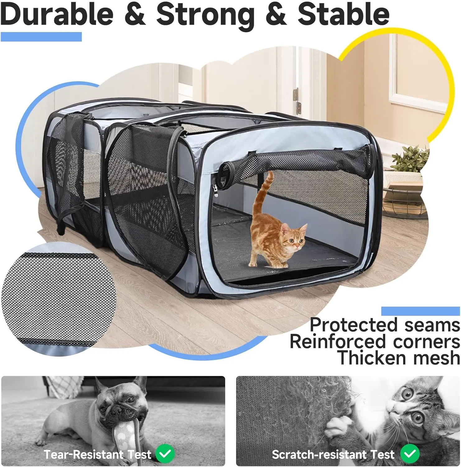 Small Animals Playpen Pop up Small Pet Cage Enclosure Hutch Tent Chick Run Brooder Box Coop Foldable Kennel for Kitten Ferret Puppy Guinea Pig Rabbit Hamster Chinchillas(No Divider, Unified Space)