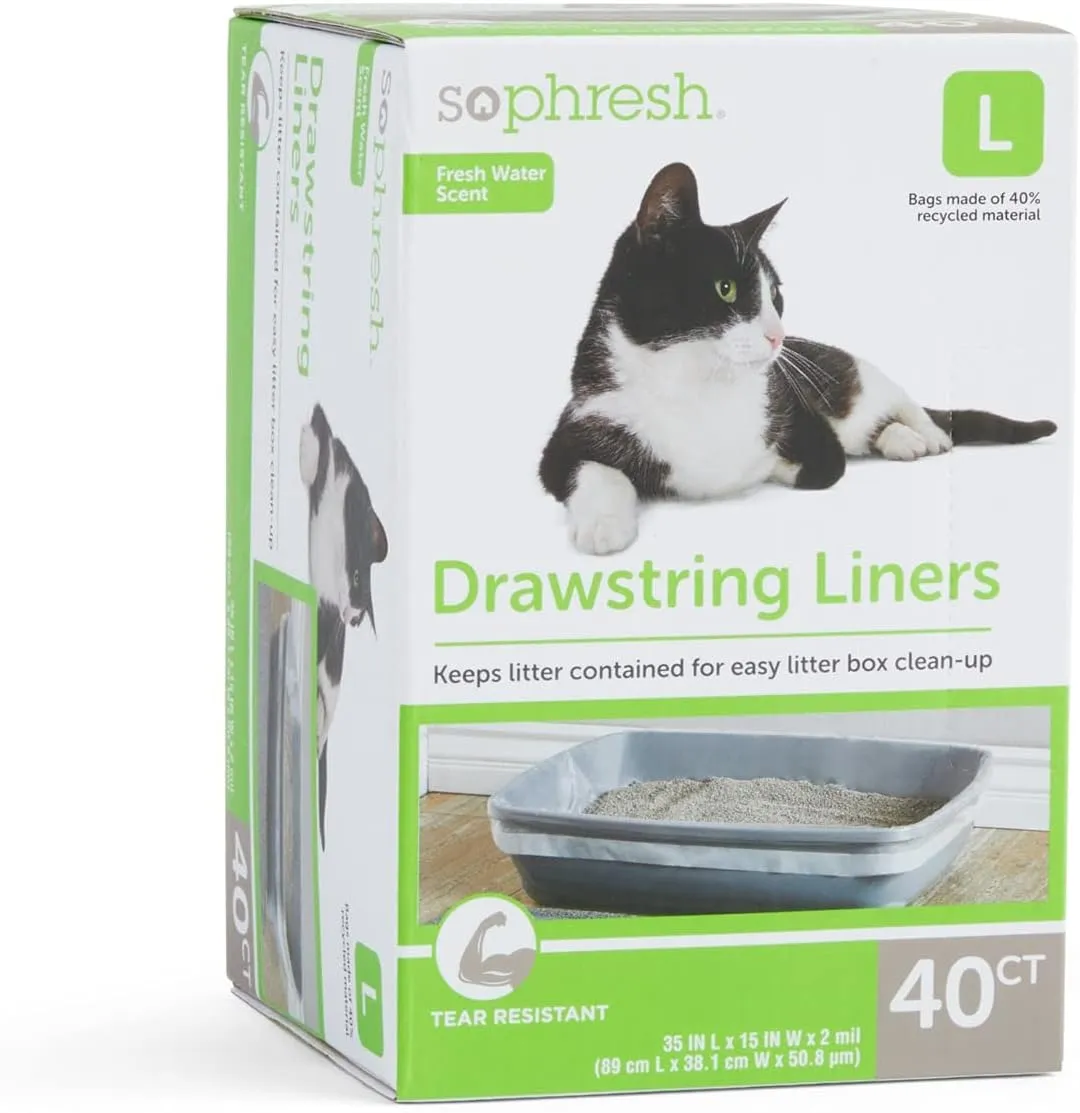 So Phresh Drawstring Liners with Fresh Water Scent Cat Litter Box, 35" L X 15" W, Count of 40
