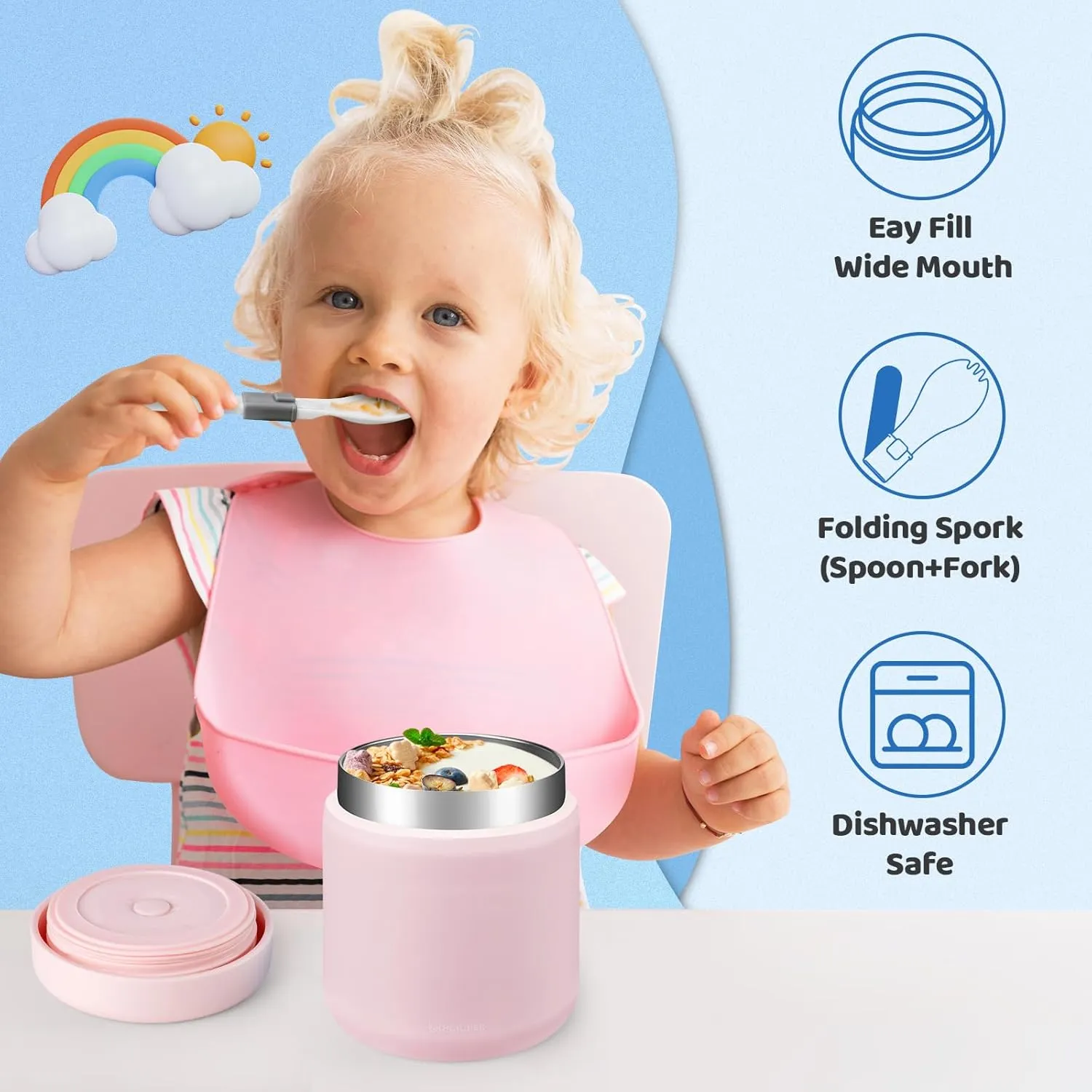 Soup Thermo for Adults Wide Mouth - 17 oz Insulated Food Jar Container Box w/Spoon & lunch Bag, Stainless Steel Leak-Proof Thermo Bowls Bento for Office Picnic Travel, Keep Cold 12h/Hot 8h