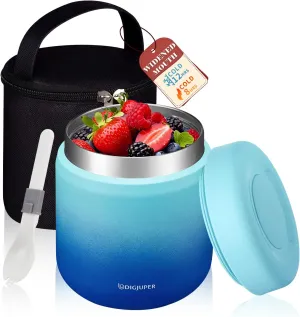 Soup Thermo for Adults Wide Mouth - 17 oz Insulated Food Jar Container Box w/Spoon & lunch Bag, Stainless Steel Leak-Proof Thermo Bowls Bento for Office Picnic Travel, Keep Cold 12h/Hot 8h