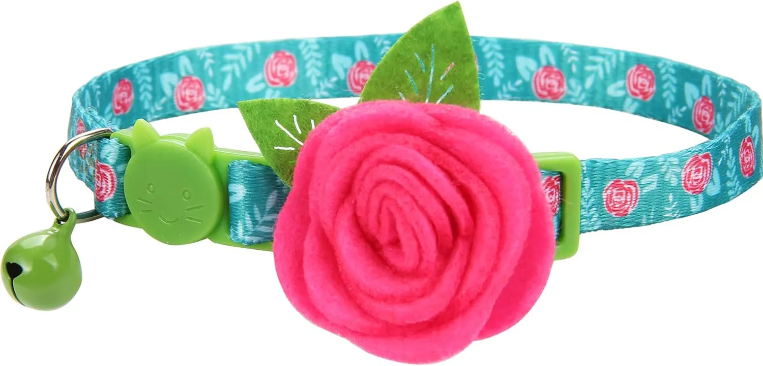 Spring Cat Collar, Floral Kitten Collar Breakaway, Flower Dog Collar for Small Dogs Female