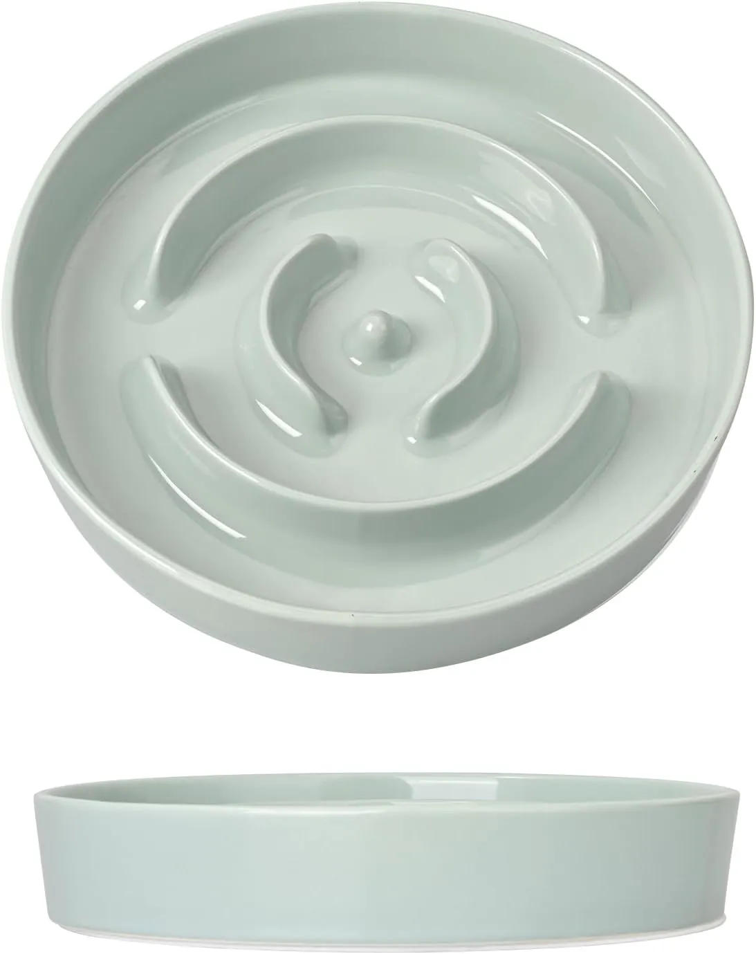 SPUNKYJUNKY Slow Feeder Ceramic Dog Bowls for Medium Breed 2 Pack Slow Down Eating Anti-Choking Dishes Slow Feeding for Fun Pet Bowl(21OZ Bowl*2,Light Green)