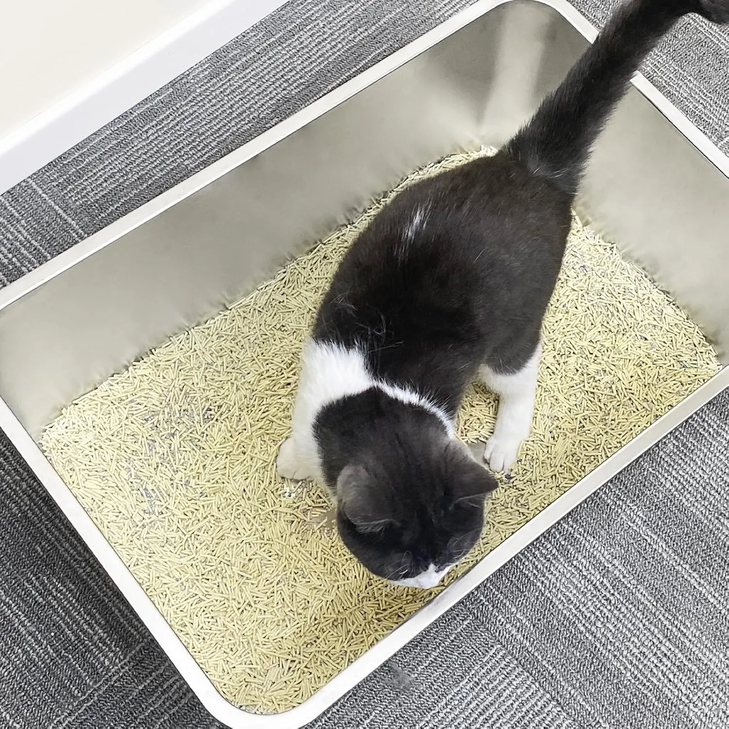 Stainless Steel Cat Litter Box High Side Cats Toilet Metal Kitten Litter Pan, Pet Cleaning Tool for Big and Small Cats, Rabbits, Splash-Proof and Non-Stick Cat Poop Box odorless 19.7"x13.8"x5.9"