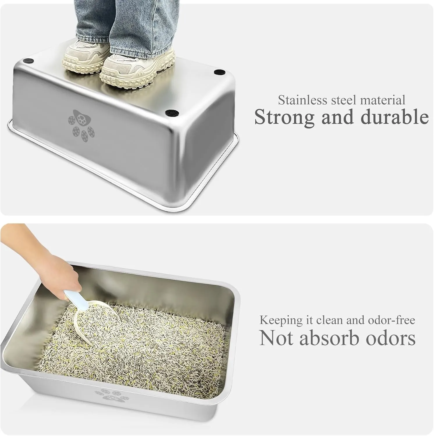 Stainless Steel Cat Litter Box High Side Cats Toilet Metal Kitten Litter Pan, Pet Cleaning Tool for Big and Small Cats, Rabbits, Splash-Proof and Non-Stick Cat Poop Box odorless 19.7"x13.8"x5.9"