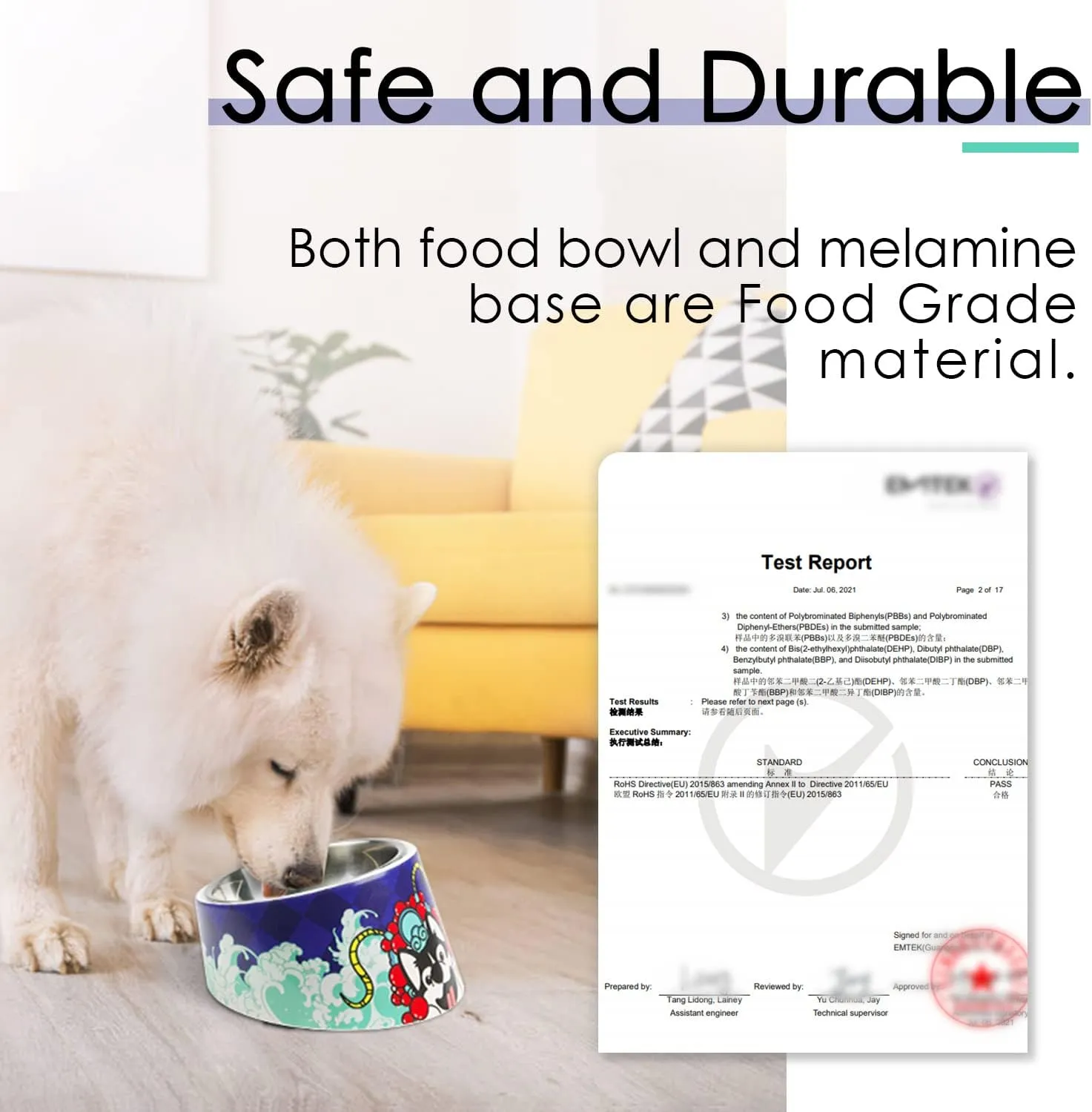 Super Design Mess Free 15 Slanted Bowl for Dogs and Cats, Tilted Angle Bulldog Bowl Pet Feeder, Non-Skid & Non-Spill, Easier to Reach Food