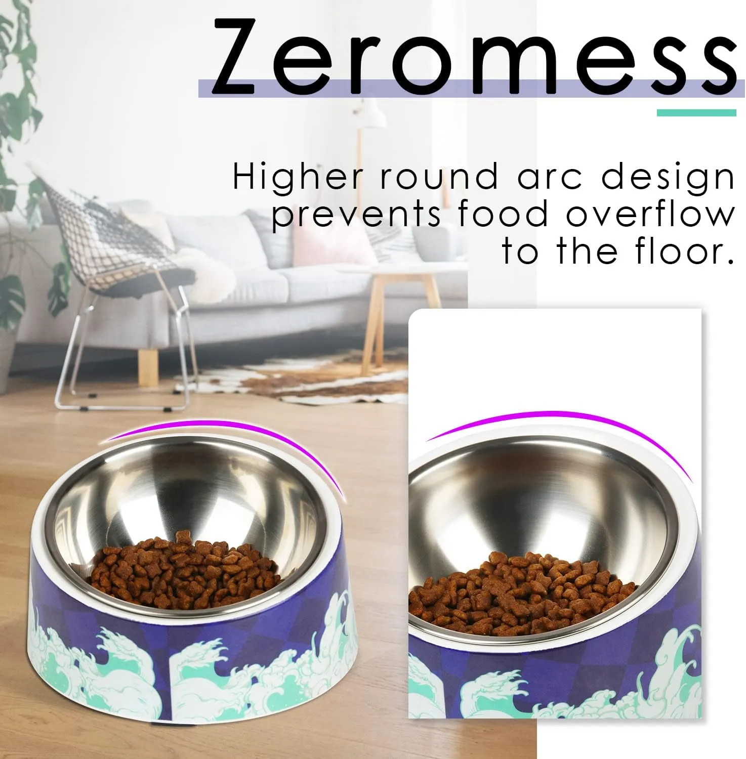 Super Design Mess Free 15 Slanted Bowl for Dogs and Cats, Tilted Angle Bulldog Bowl Pet Feeder, Non-Skid & Non-Spill, Easier to Reach Food