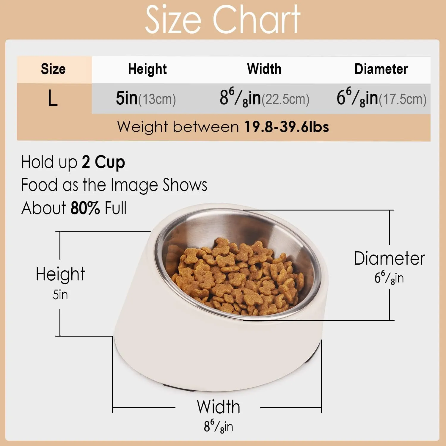 Super Design Mess Free 15 Slanted Bowl for Dogs and Cats, Tilted Angle Bulldog Bowl Pet Feeder, Non-Skid & Non-Spill, Easier to Reach Food