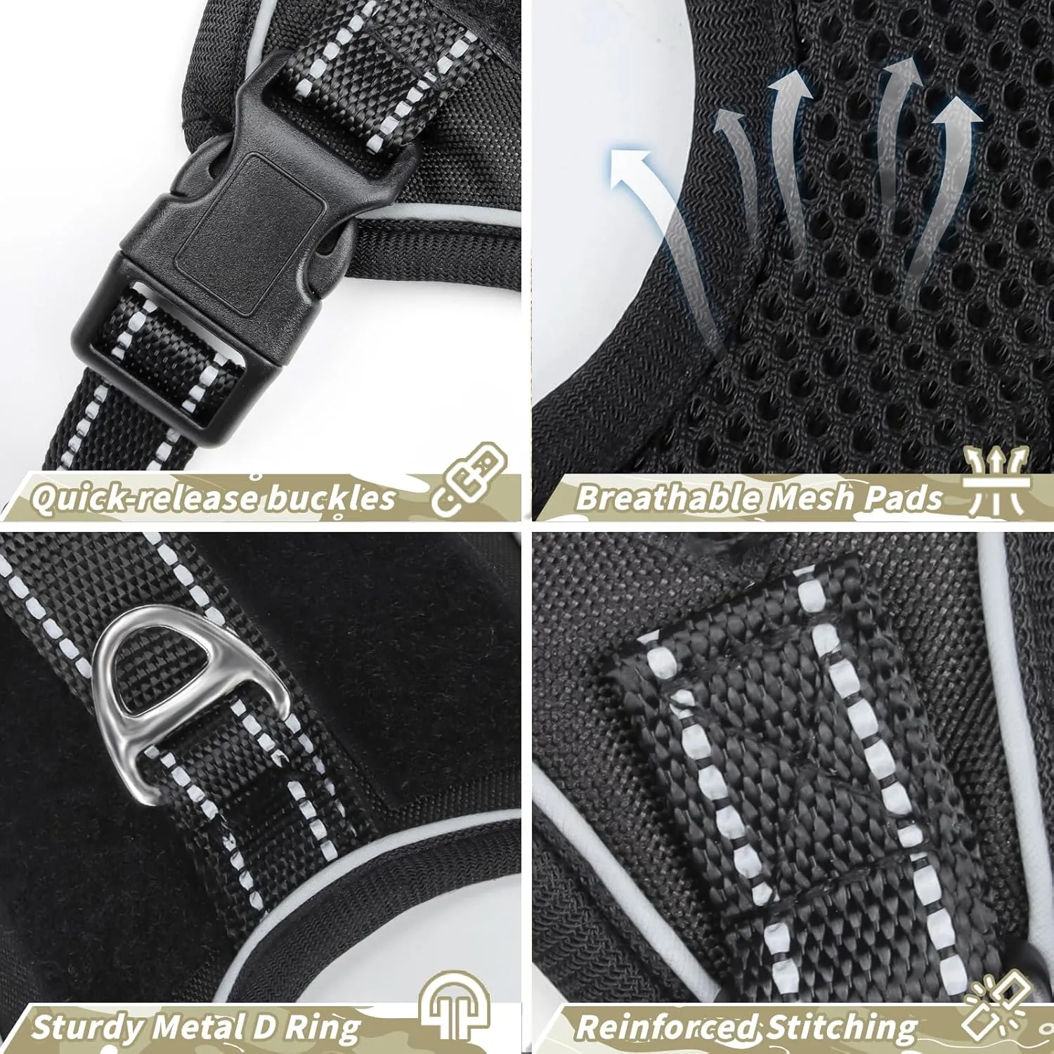Tactical Dog Harness for Small Dog - Reflective Puppy Pet Vest No Pull Military Service Dog Vest with Vertical Handle XS Dog Harness for Outdoor Training