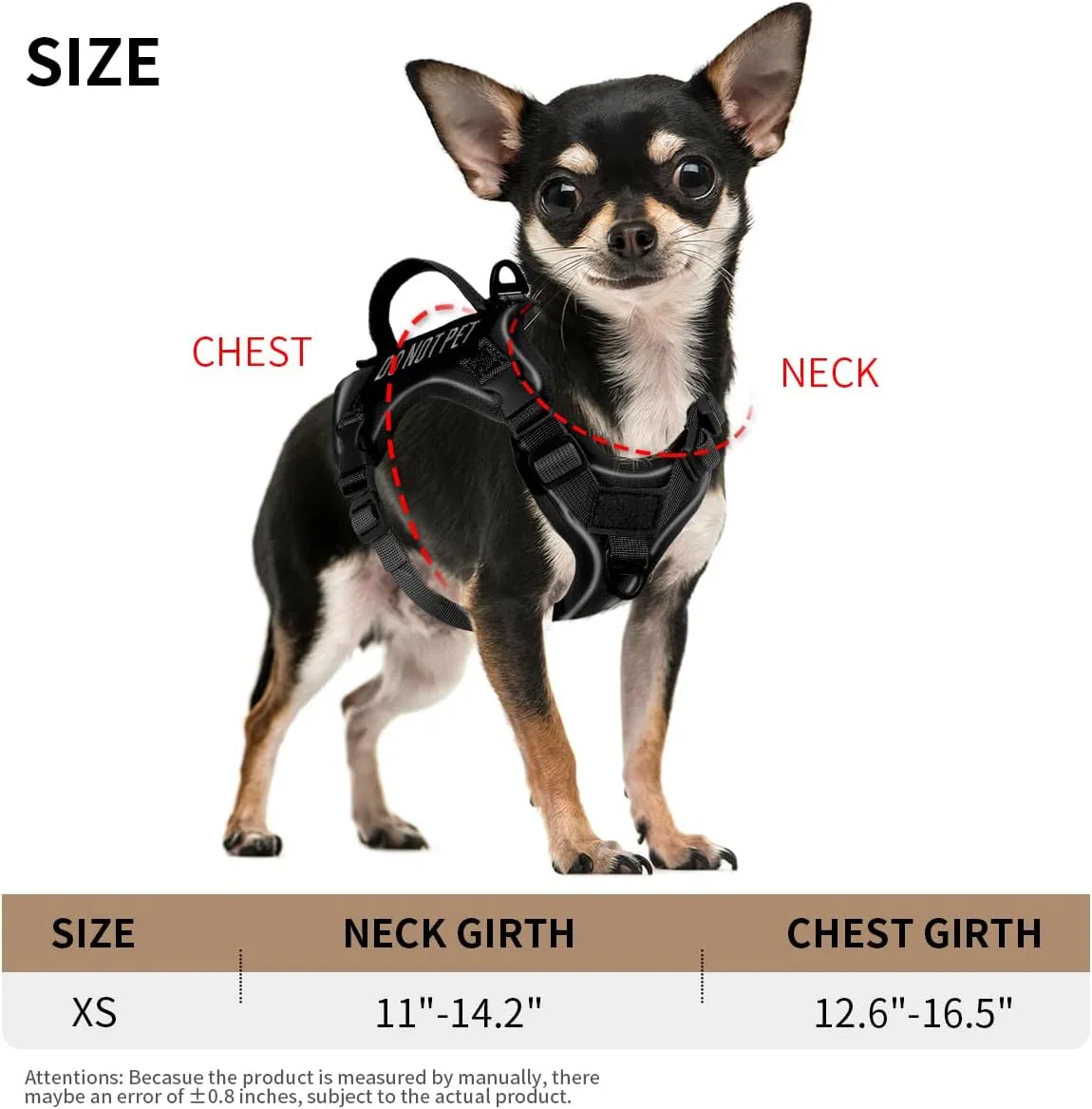 Tactical Dog Harness for Small Dog - Reflective Puppy Pet Vest No Pull Military Service Dog Vest with Vertical Handle XS Dog Harness for Outdoor Training