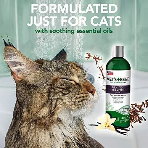 Vet's Best Flea & Tick Shampoo for Cats | Premium Shampoo & Cat Flea Treatment | 12 oz