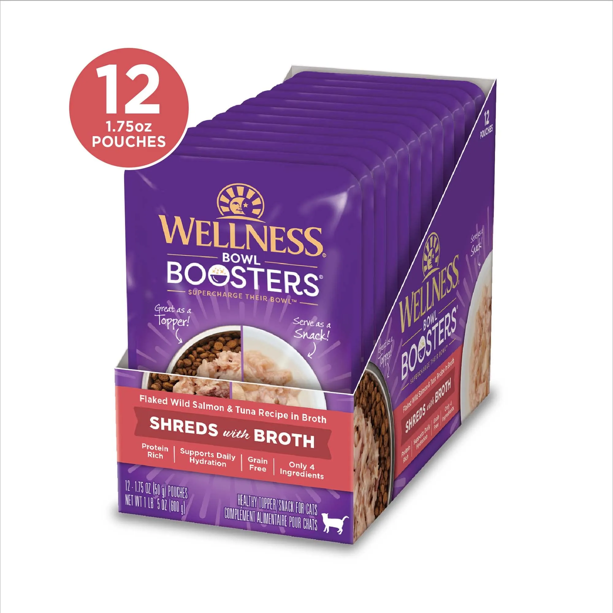 Wellness Core Bowl Boosters Grain-Free Flaked Salmon and Tuna Wet Cat Food Topper Pouch - 1.75 Oz - Case of 12