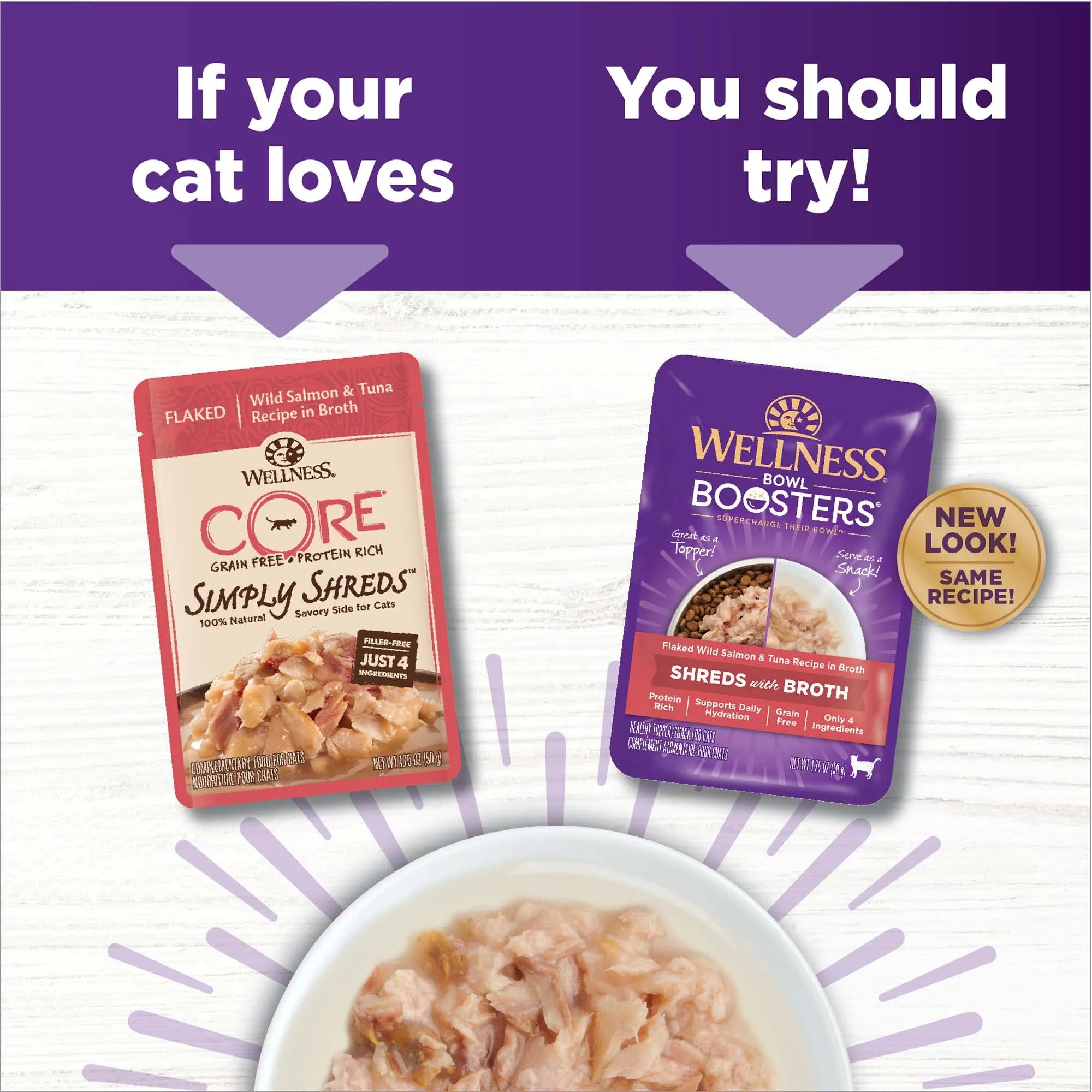Wellness Core Bowl Boosters Grain-Free Flaked Salmon and Tuna Wet Cat Food Topper Pouch - 1.75 Oz - Case of 12