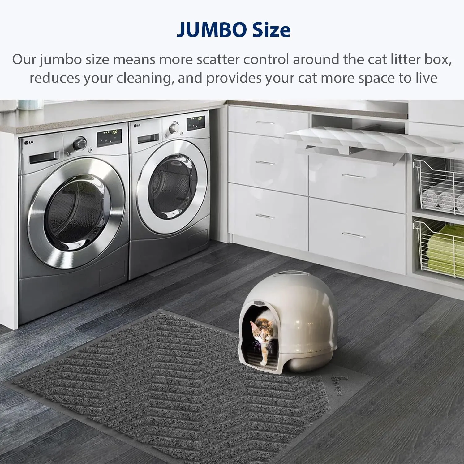WePet Cat Litter Box Mat(No. 02-2), Kitty Premium PVC Pad, Durable Trapping Rug, Phthalate Free, Urine-Resistant, Scatter Control, XXL 47 x 36, Grey