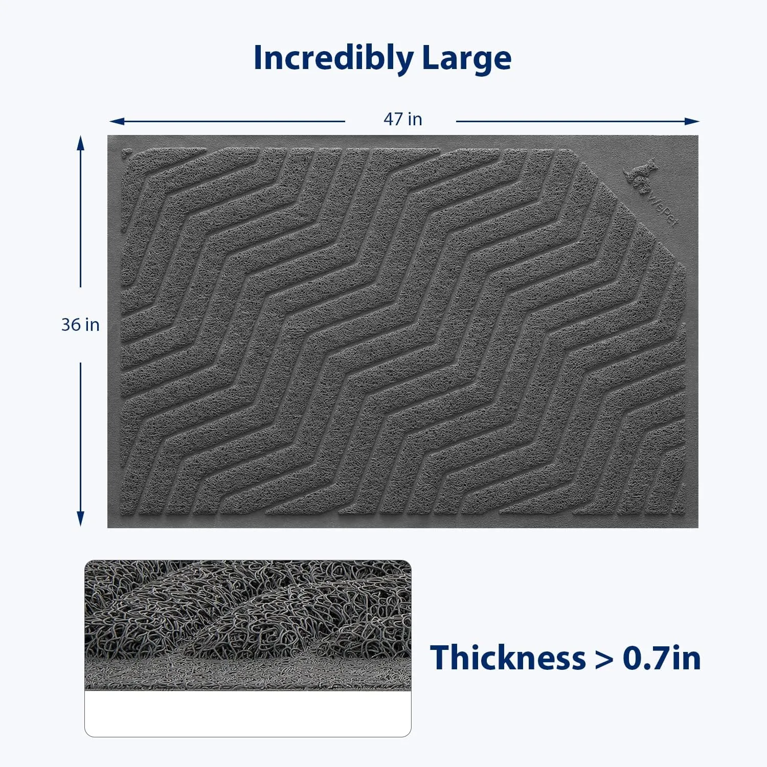 WePet Cat Litter Box Mat(No. 02-2), Kitty Premium PVC Pad, Durable Trapping Rug, Phthalate Free, Urine-Resistant, Scatter Control, XXL 47 x 36, Grey