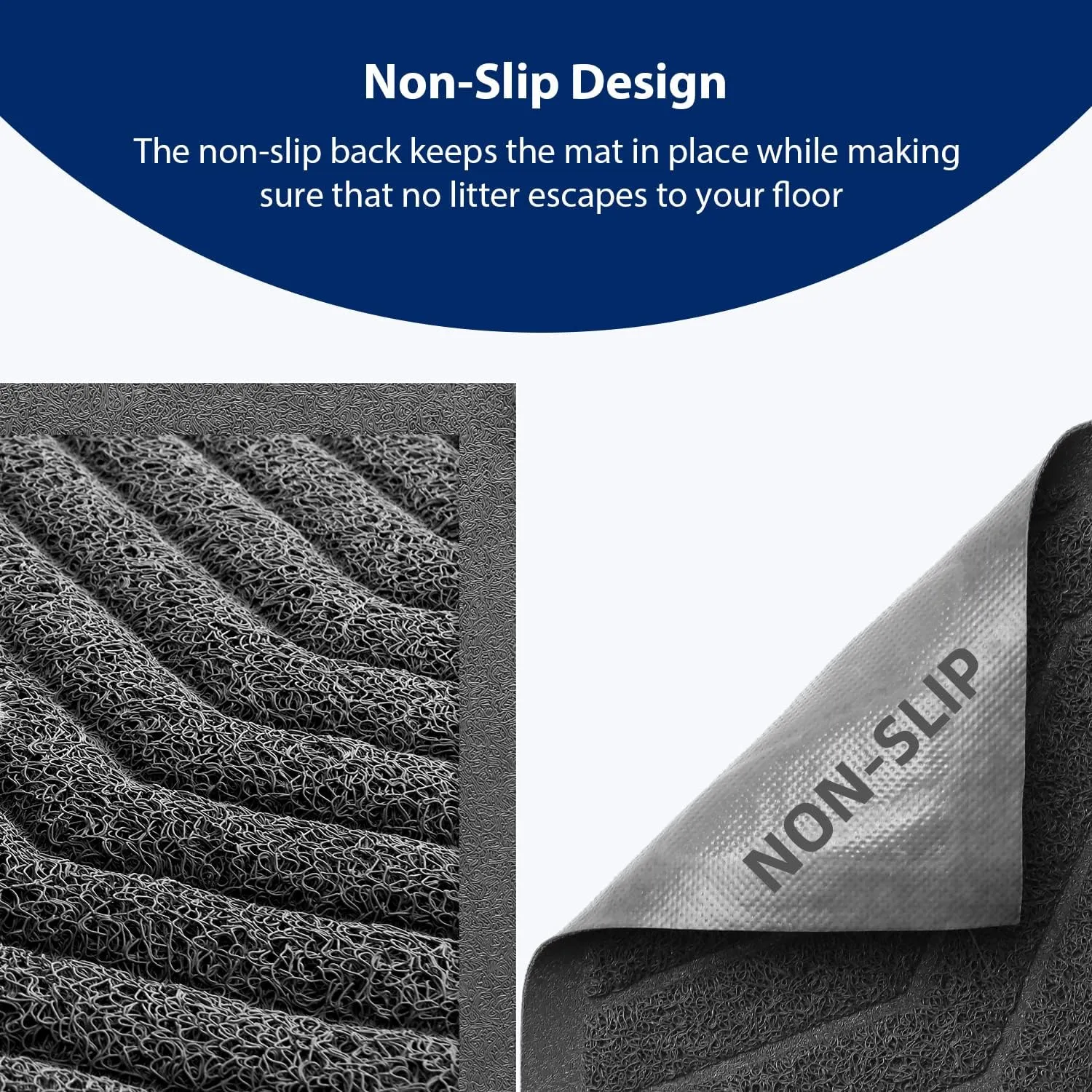WePet Cat Litter Box Mat(No. 02-2), Kitty Premium PVC Pad, Durable Trapping Rug, Phthalate Free, Urine-Resistant, Scatter Control, XXL 47 x 36, Grey