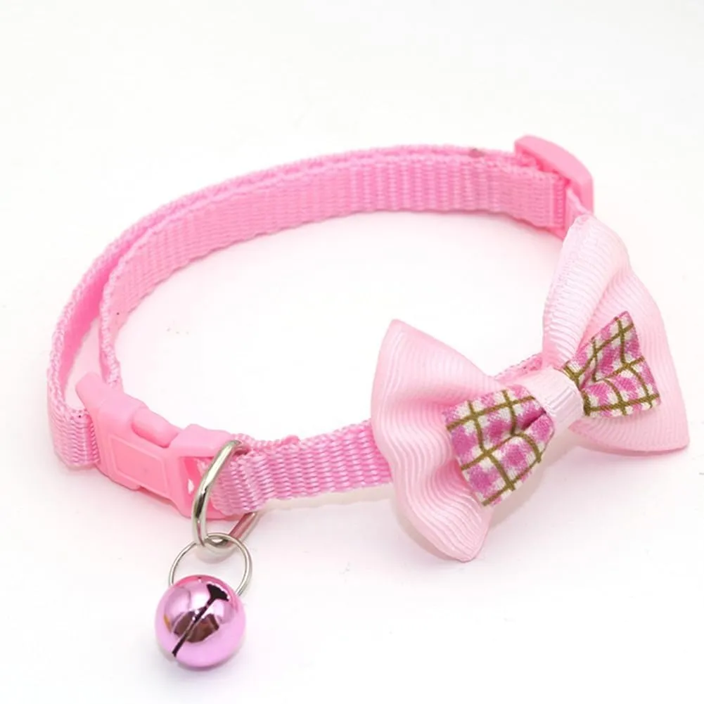 XXS Dog Collar with Bell,Soft Nylon Identification Pink Cat Collar Girl Puppy Collar with Bowtie Adjustable Buckle for XXS Xs Tiny Little Pet Female Dogs,Neck 7.5-12.5 Inch