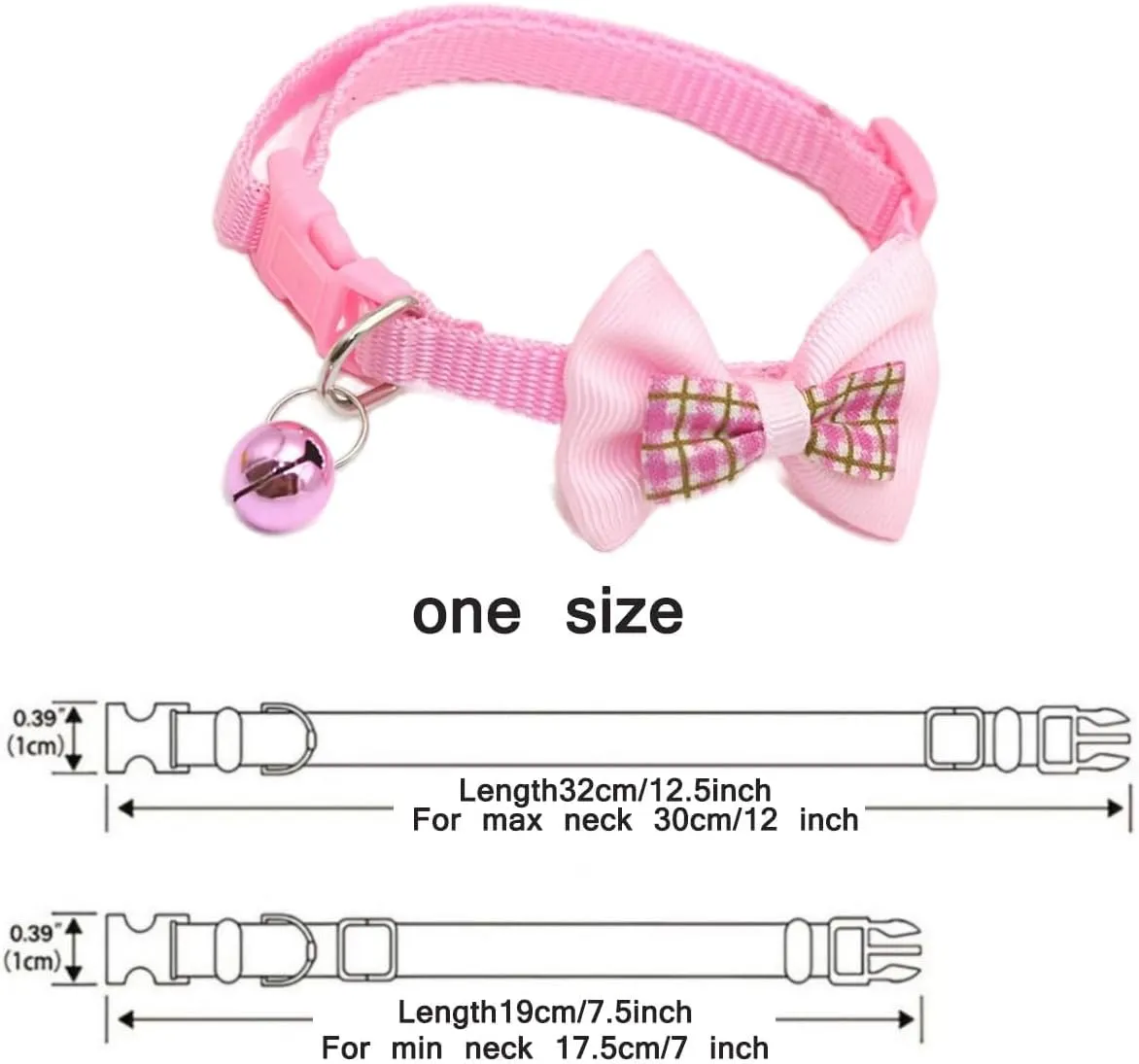 XXS Dog Collar with Bell,Soft Nylon Identification Pink Cat Collar Girl Puppy Collar with Bowtie Adjustable Buckle for XXS Xs Tiny Little Pet Female Dogs,Neck 7.5-12.5 Inch