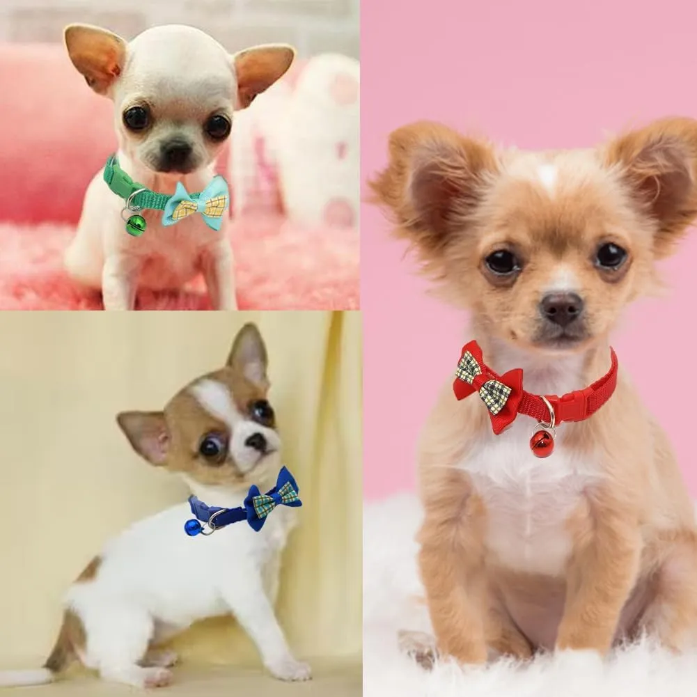 XXS Dog Collar with Bell,Soft Nylon Identification Pink Cat Collar Girl Puppy Collar with Bowtie Adjustable Buckle for XXS Xs Tiny Little Pet Female Dogs,Neck 7.5-12.5 Inch